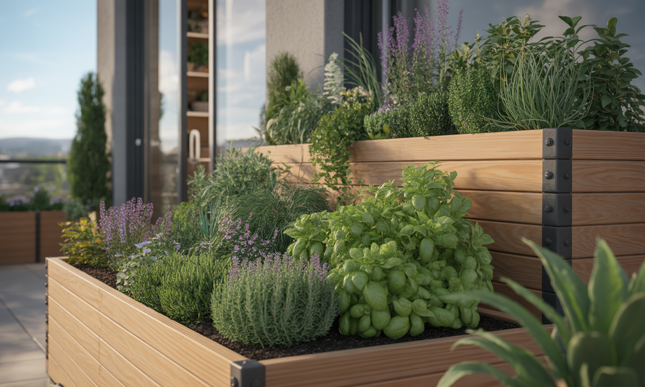 Tiered DIY cedar raised bed in small garden