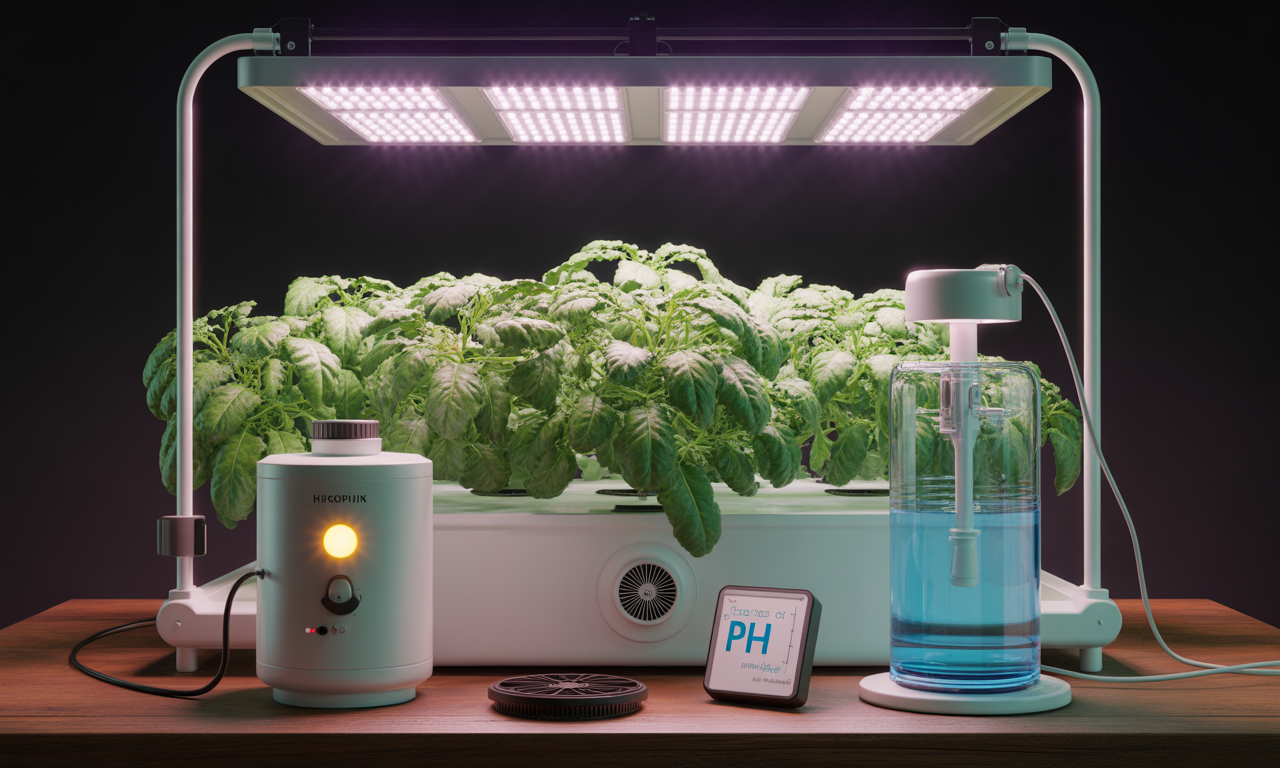 Hydroponic water circulation flow showing nutrient delivery to roots.