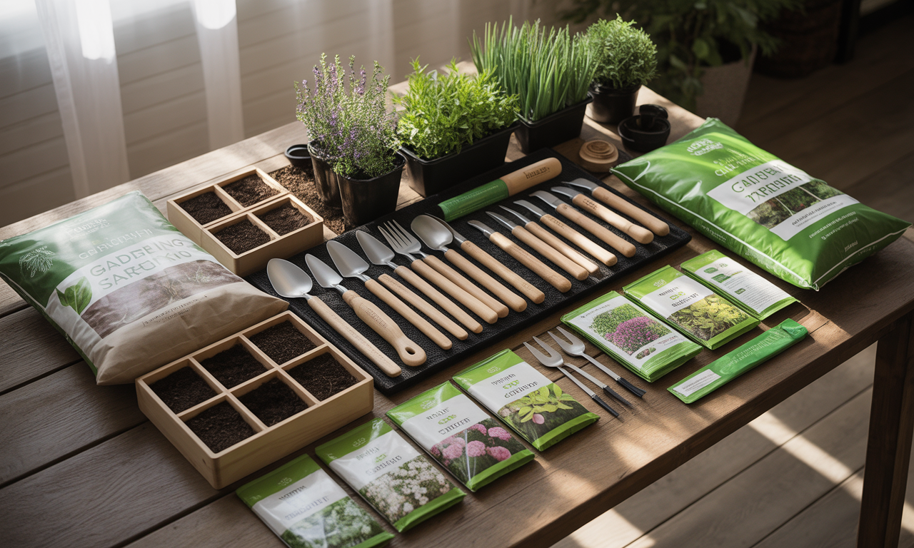 All-in-one complete gardening starter kits with tools and seeds for beginners.