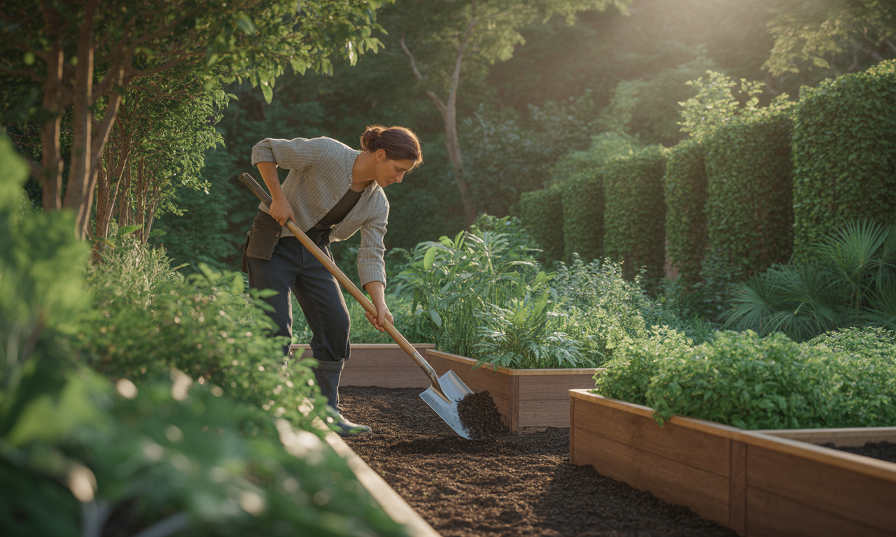 Gardener using sustainable garden tools in 2025 eco-friendly garden.