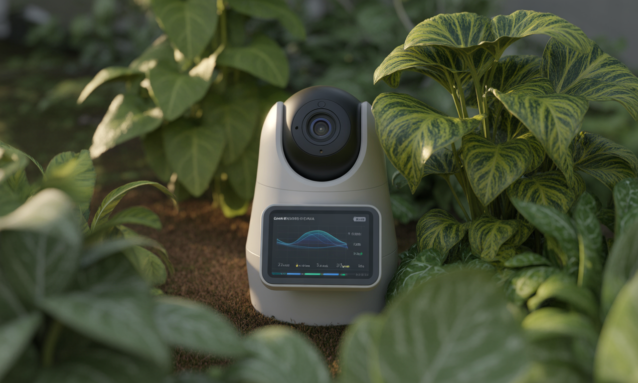 AI garden monitoring device analyzing plants