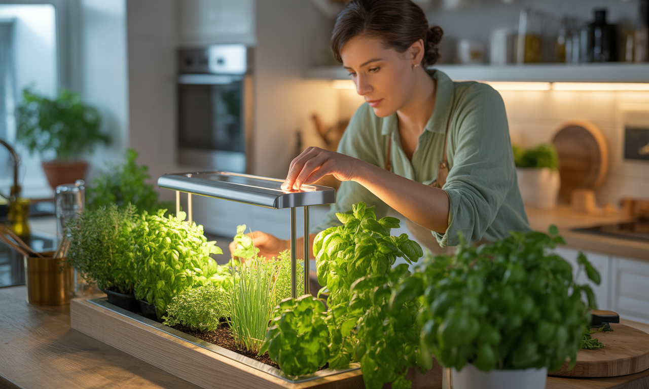 Busy cook using smart countertop garden herbs