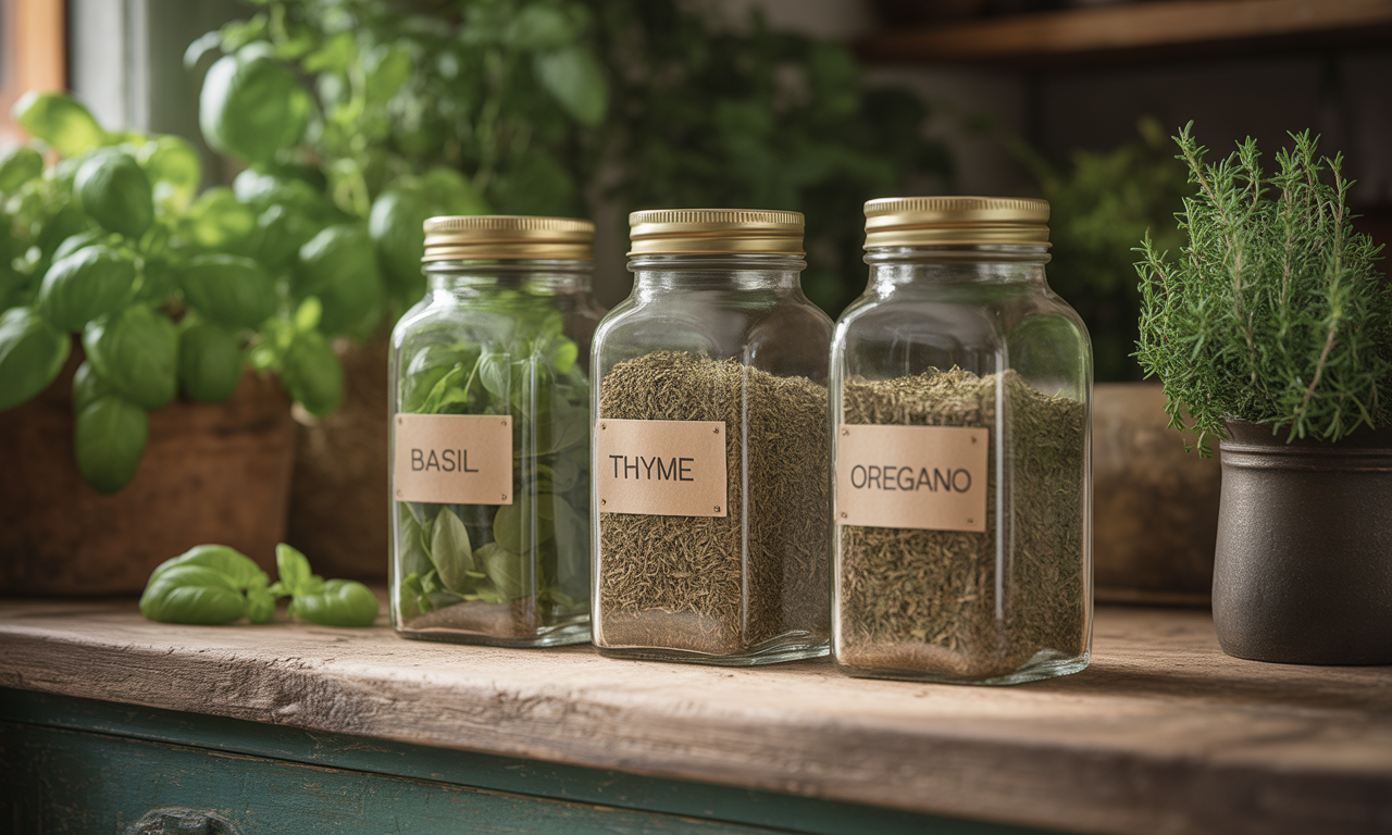 storing dried herbs from indoor herb garden for year-round use