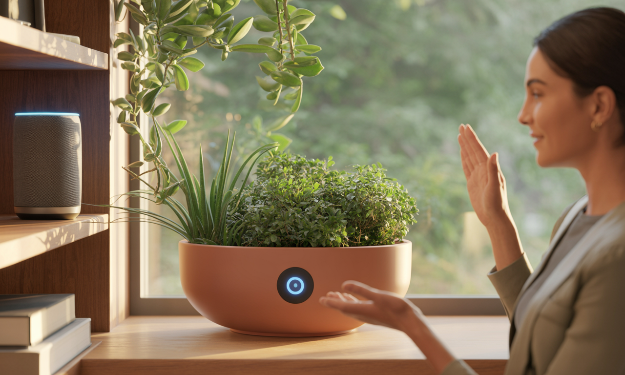 Alexa controlling a WiFi-enabled planter using voice commands